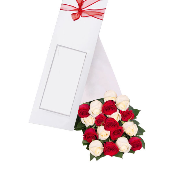 Caja de 18 Rosas Rojas y Blancas 